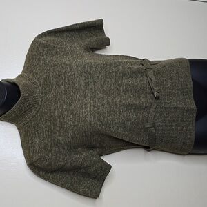 Jones New York Green Merino Wool Sweater Short Sleeve High Neckline Fall Trend